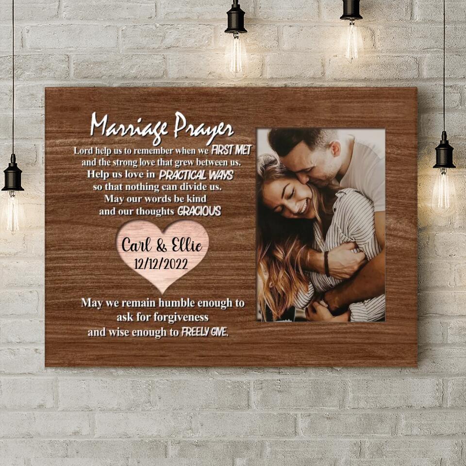 Personalized Couple Canvas - Upload Photo - Wedding/Anniversary For Couple/Mother's Day Gift Idea From Husband - Marriage Prayer