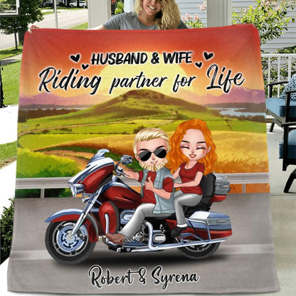 Personalized Couple Riding Fleece/Quilt Blanket - Gift Idea For Couple/Biker - Husband & Wife Riding Partner For Life