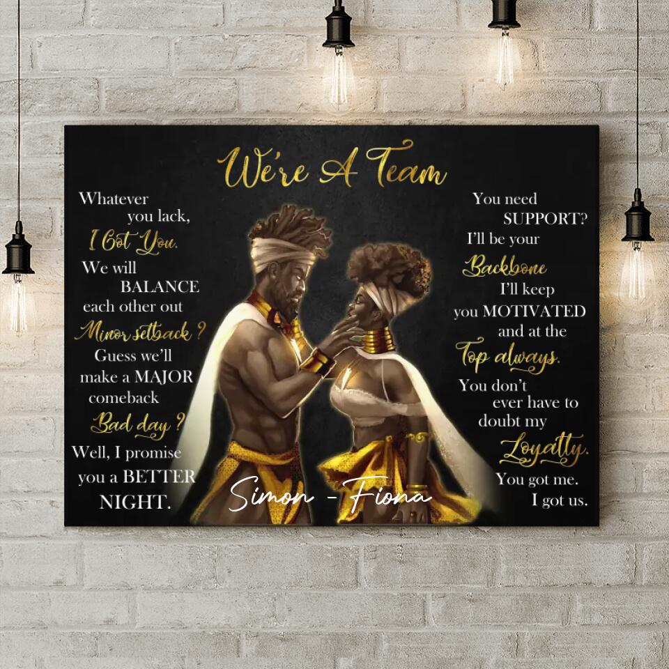 Personalized Black Couple Canvas - Gift Idea For Couple/Mother's Day Gift For Wife From Husband - We're A Team