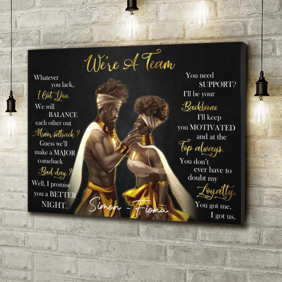 Personalized Black Couple Canvas - Gift Idea For Couple/Mother's Day Gift For Wife From Husband - We're A Team