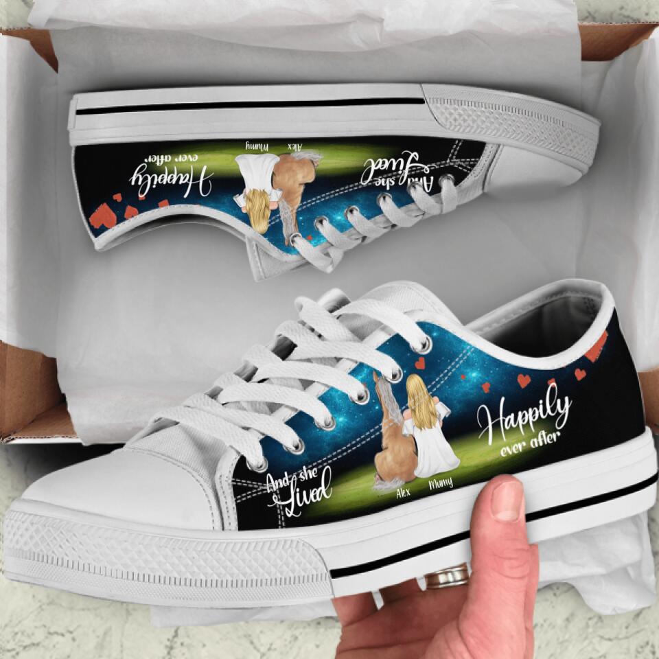 Personalized Horse Mom Sneakers - Girl With Up to 3 Horses - Best Gift For Horse Lover - And She Lived Happily Ever After - 9AGKN2