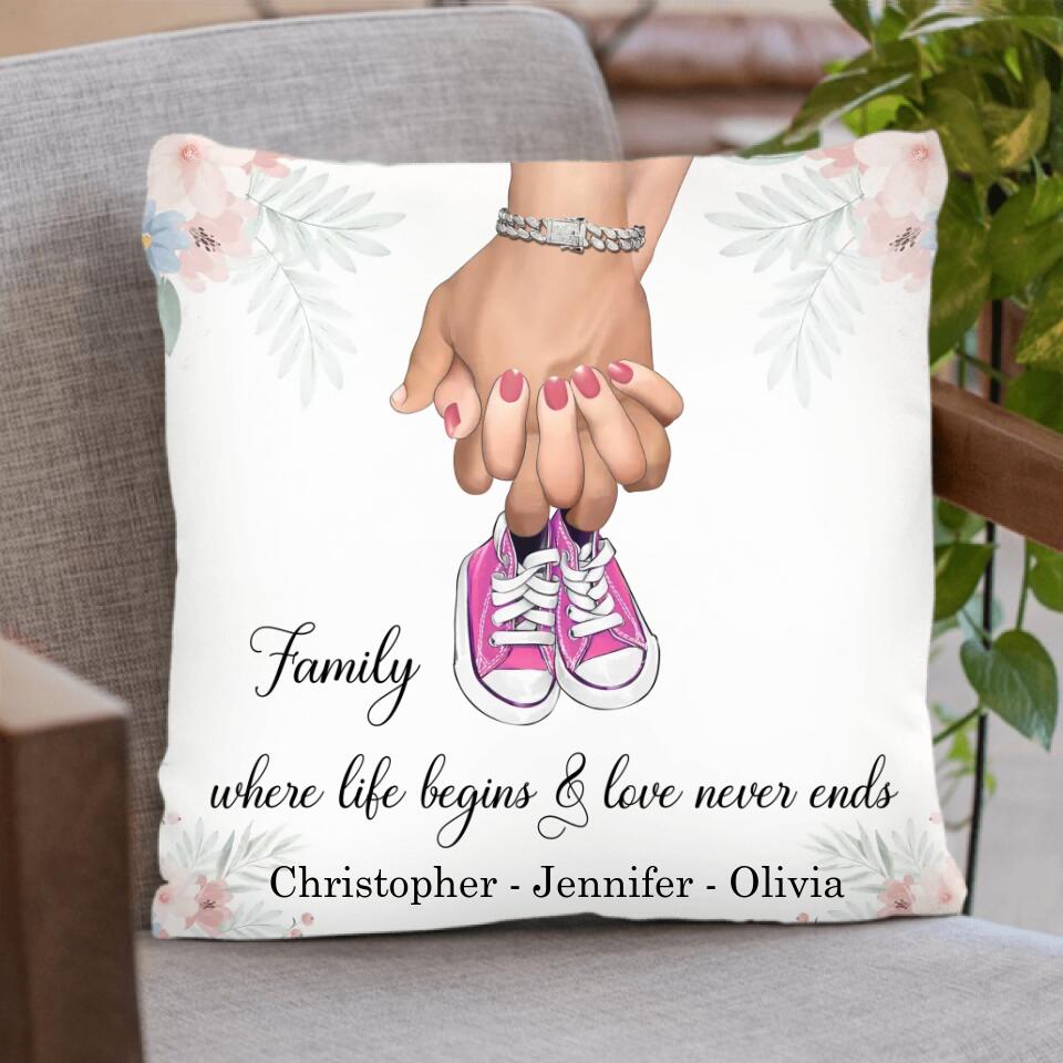 Personalized Couple Pillow Cover - Best Gift For Couple - Family Where Life Begins & Love Never Ends