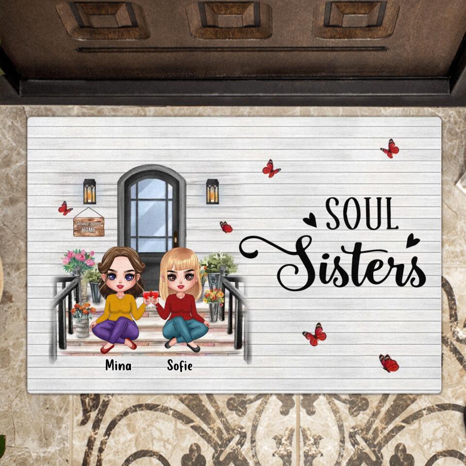 Personalized Besties Sisters Front Porch Doormat - Up to 5 Women - Gift Idea For Friends/Besties/Sisters - Soul Sisters