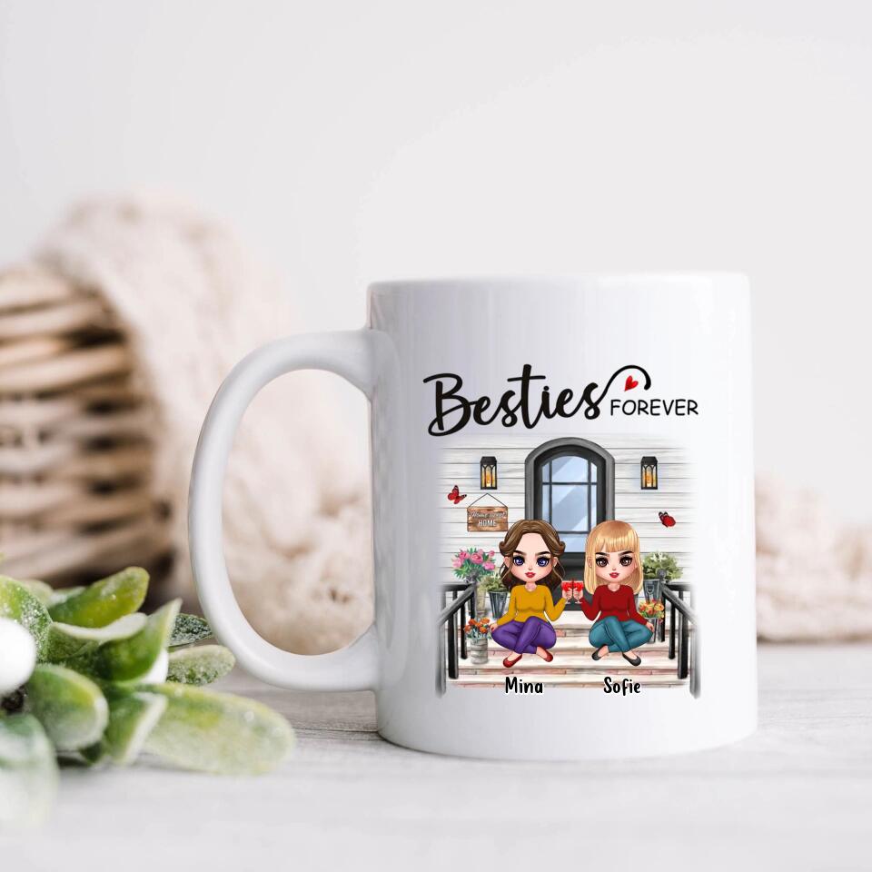 Personalized Besties Sisters Front Porch Coffee Mug - Up to 5 Women - Gift Idea For Friends/Sisters - Besties Forever