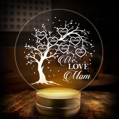 Personalized Acrylic Light Night - Up to 7 Kids - Gift Idea For Mother's Day - Acrylic Love Mom Shape Light