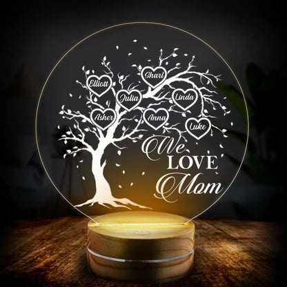 Personalized Acrylic Light Night - Up to 7 Kids - Gift Idea For Mother's Day - Acrylic Love Mom Shape Light