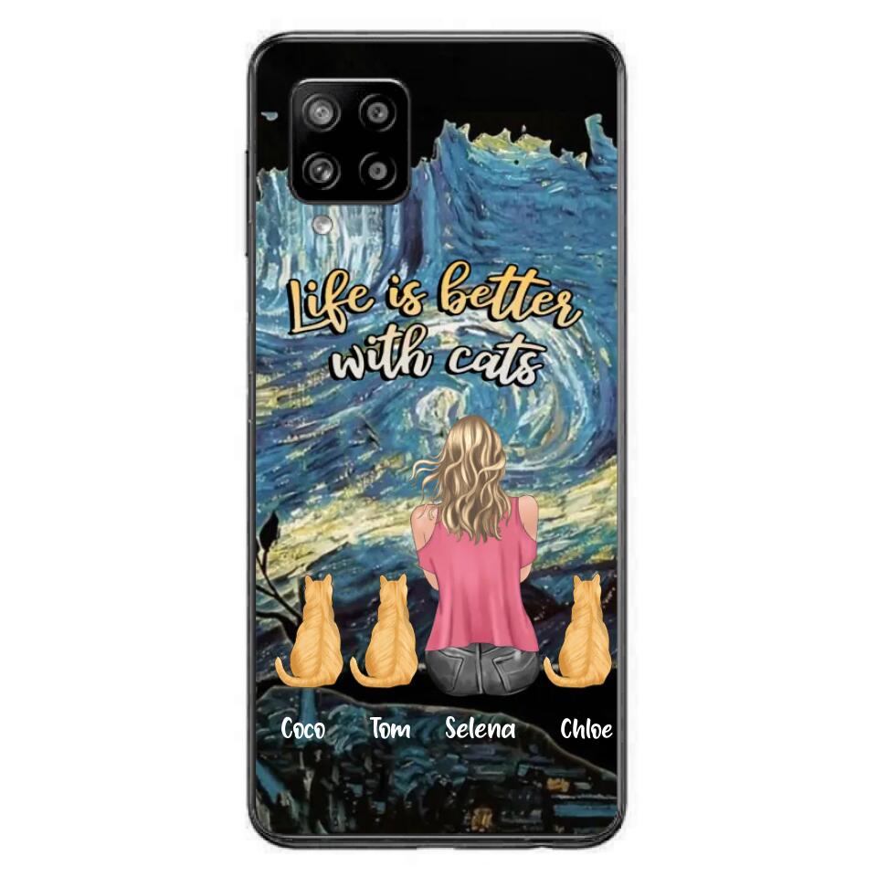 Custom Personalized Cat Mom Phone Case - Upto 3 Cats - Birthday, Loving Gift For Cat & Dog Lover, Pet Owner, Pet Mom, Pet Dad - Life Is Better With Cats - Case For iPhone And Samsung