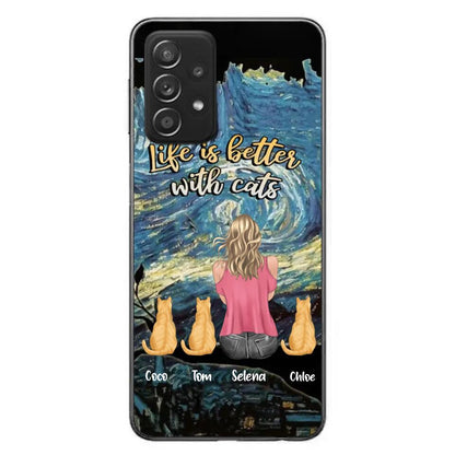 Custom Personalized Cat Mom Phone Case - Upto 3 Cats - Birthday, Loving Gift For Cat & Dog Lover, Pet Owner, Pet Mom, Pet Dad - Life Is Better With Cats - Case For iPhone And Samsung