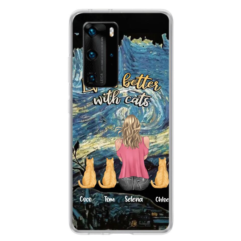 Personalized Cat Mom Phone Case - Up to 3 Cats - Birthday, Loving Gift For Cat & Dog Lover, Pet Owner, Pet Mom, Pet Dad - Life Is Better With Cats - Case For Xiaomi, Oppo And Huawei