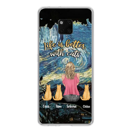 Personalized Cat Mom Phone Case - Up to 3 Cats - Birthday, Loving Gift For Cat & Dog Lover, Pet Owner, Pet Mom, Pet Dad - Life Is Better With Cats - Case For Xiaomi, Oppo And Huawei