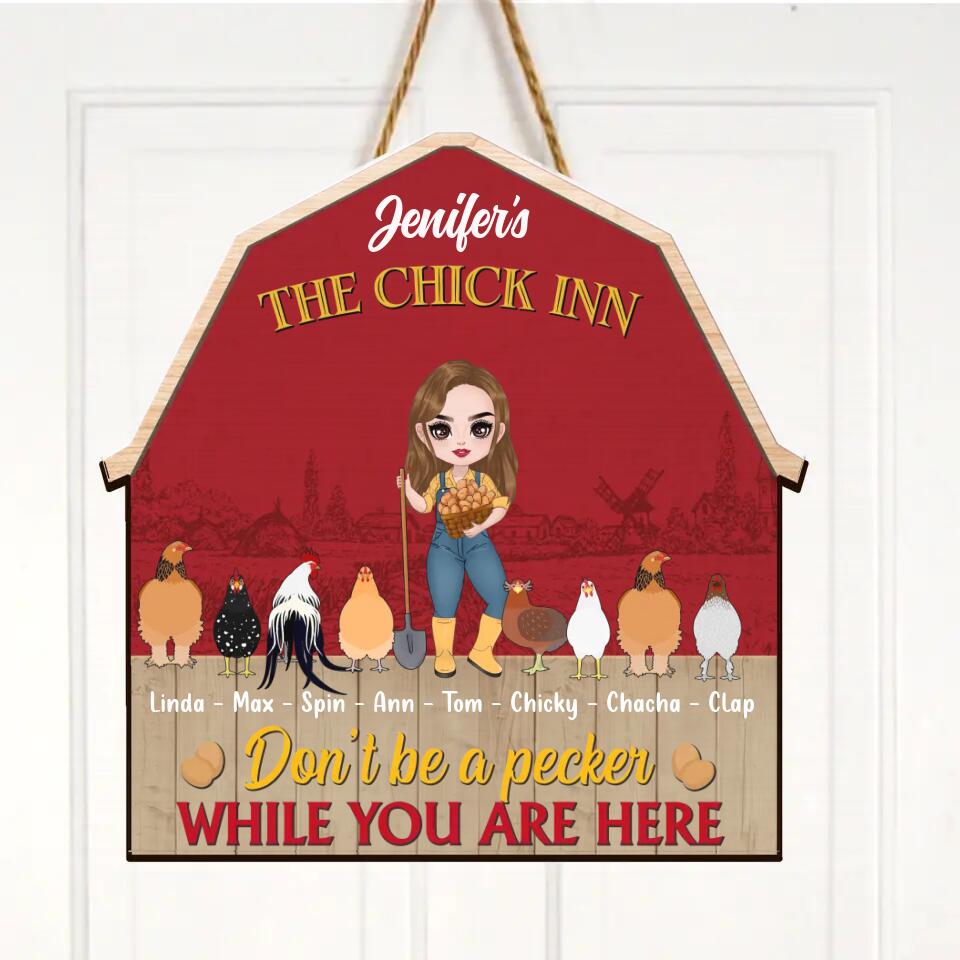 Personalized Chicken Coop Wooden Sign - Gift For Farmers, Chicken Lady - Up to 8 Chickens - Don't Be A Pecker While You Are Here
