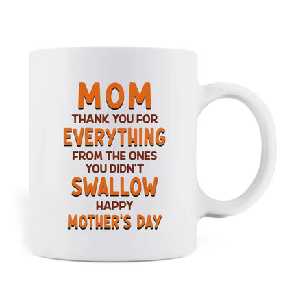 Personalized Happy Mother's Day Coffee Mug - Mother's Day 2023 Gift - Mom Thank You For Everything From The Ones You Didn't Swallow