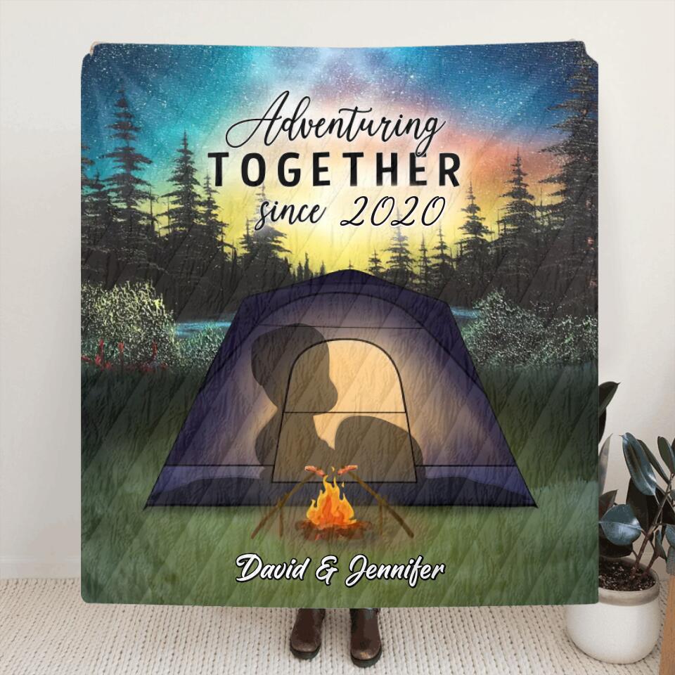 Personalized Camping Silhouette Fleece/Quilt Blanket - Gift For Camping Lovers/Couple/Husband and Wife - Adventure together since 2020