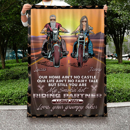 Personalized Riding Couple Flag Sign - Gift Idea For Wife From Husband - You Are My Smokin' Hot Riding Partner