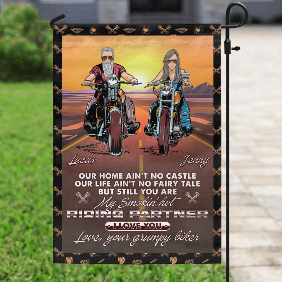 Personalized Riding Couple Flag Sign - Gift Idea For Wife From Husband - You Are My Smokin' Hot Riding Partner