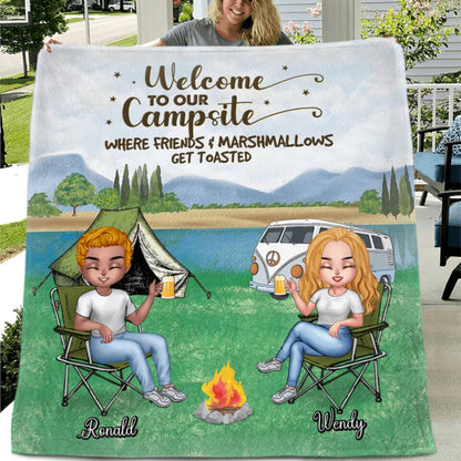 Personalized Camping Pillow Cover/Quilt/Fleece Blanket - Up to 4 People and 2 Pets - Gift Idea For Couple/Camping/Dog/Cat Lovers - Life Is Better At The Campsite