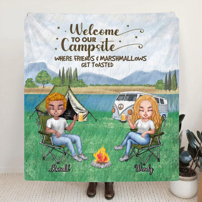 Personalized Camping Pillow Cover/Quilt/Fleece Blanket - Up to 4 People and 2 Pets - Gift Idea For Couple/Camping/Dog/Cat Lovers - Life Is Better At The Campsite