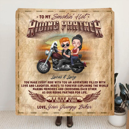 Personalized Riding Couple Fleece Throw Blanket/Quilt - Gift Idea For Couple/Biker - You Are My Smokin' Hot Riding Partner