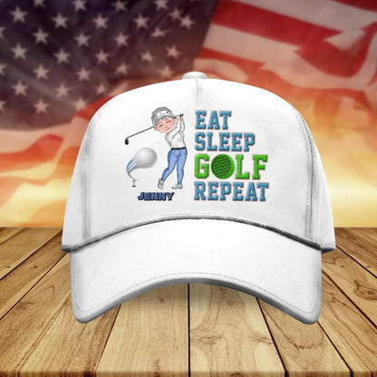 Personalized Golfer Cap - Gift Idea For Golf Lover/Mother's Day Gift/Father's Day Gift - Eat Sleep Golf Repeat