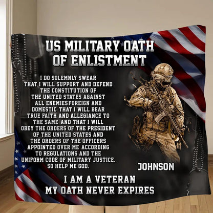 Personalized Veteran Fleece Throw Blanket/Quilt - Gift Idea For Veteran - US Military  Oath Of Enlistment
