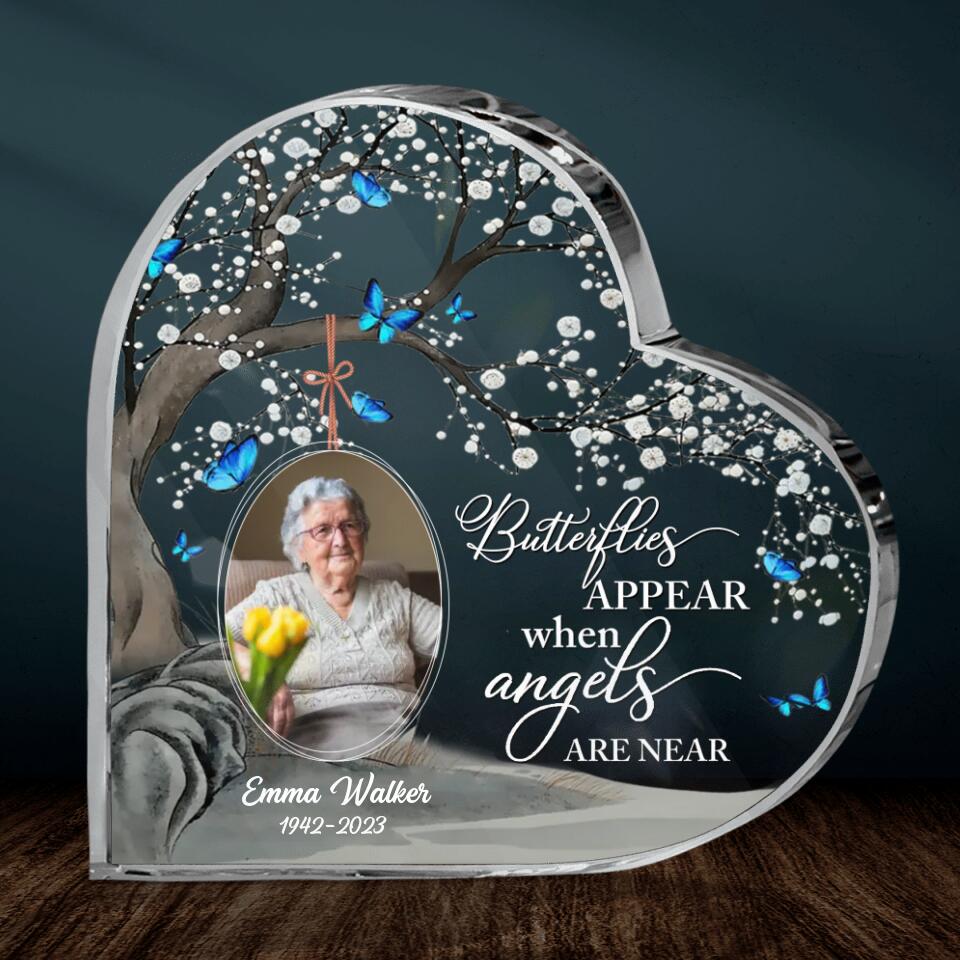 Personalized Memorial Acrylic Plaque - Memorial Gift Idea - Upload Photo - Butterflies Appear When Angels Are Near