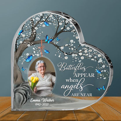 Personalized Memorial Acrylic Plaque - Memorial Gift Idea - Upload Photo - Butterflies Appear When Angels Are Near
