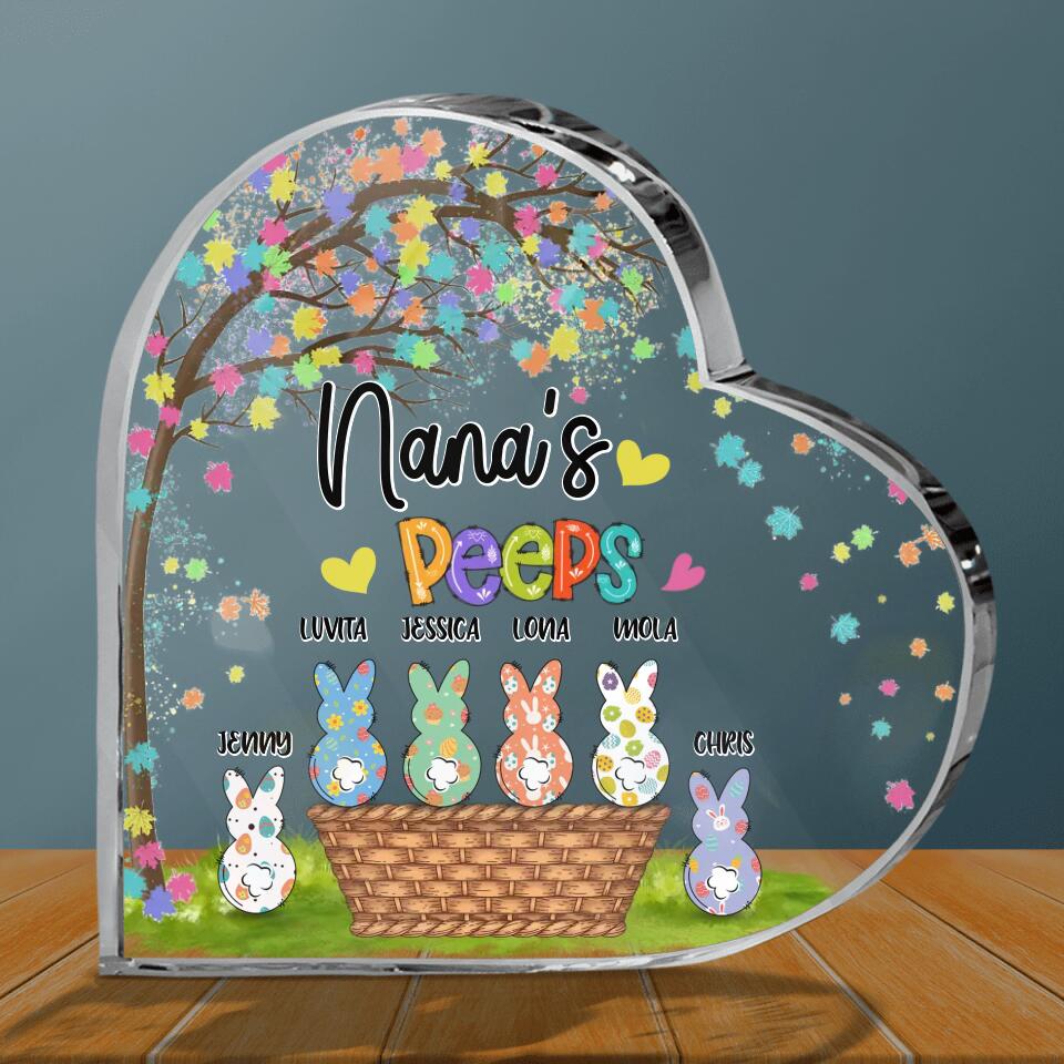 Personalized Nana's Peeps Crystal Heart - Gift Idea For Easter Day - Up to 6 Bunnies - Nana's Peeps