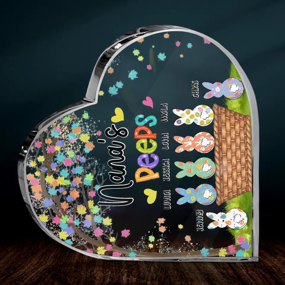 Personalized Nana's Peeps Crystal Heart - Gift Idea For Easter Day - Up to 6 Bunnies - Nana's Peeps