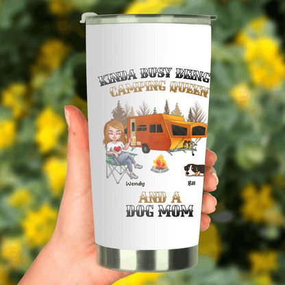 Personalized Dog Camping Queen Tumbler - Gift Idea For Camping Lovers/Friends/Dog Mom - Up to 3 Dogs - Kinda Busy Being A Camping Queen