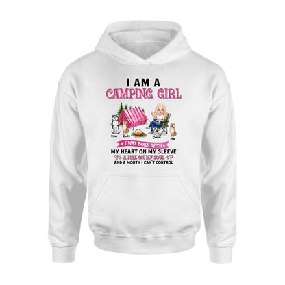 Personalized Camping T-shirt/Hoodie/Sleeve/Sweater - Gift for Camping Lovers, Dog Lovers - Camping Queen Dog Mom - Up to 3 Dogs - I am a camping girl