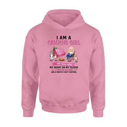 Personalized Camping T-shirt/Hoodie/Sleeve/Sweater - Gift for Camping Lovers, Dog Lovers - Camping Queen Dog Mom - Up to 3 Dogs - I am a camping girl