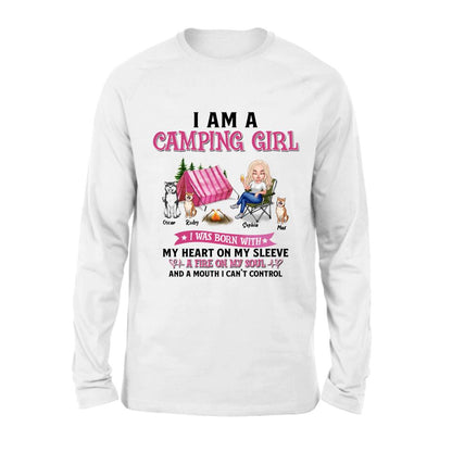 Personalized Camping T-shirt/Hoodie/Sleeve/Sweater - Gift for Camping Lovers, Dog Lovers - Camping Queen Dog Mom - Up to 3 Dogs - I am a camping girl