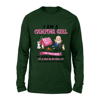 Personalized Camping T-shirt/Hoodie/Sleeve/Sweater - Gift for Camping Lovers, Dog Lovers - Camping Queen Dog Mom - Up to 3 Dogs - I am a camping girl