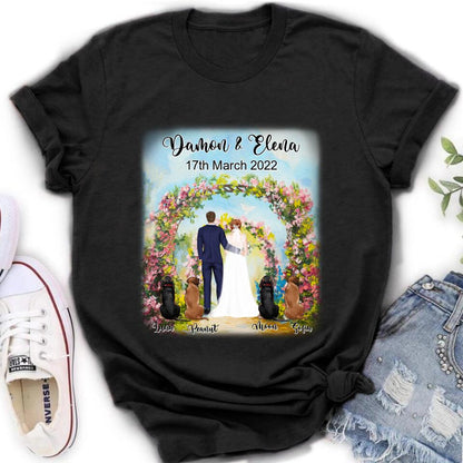 Personalized Wedding T-shirt - Wedding Gift For Couple - Up to 4 Dogs