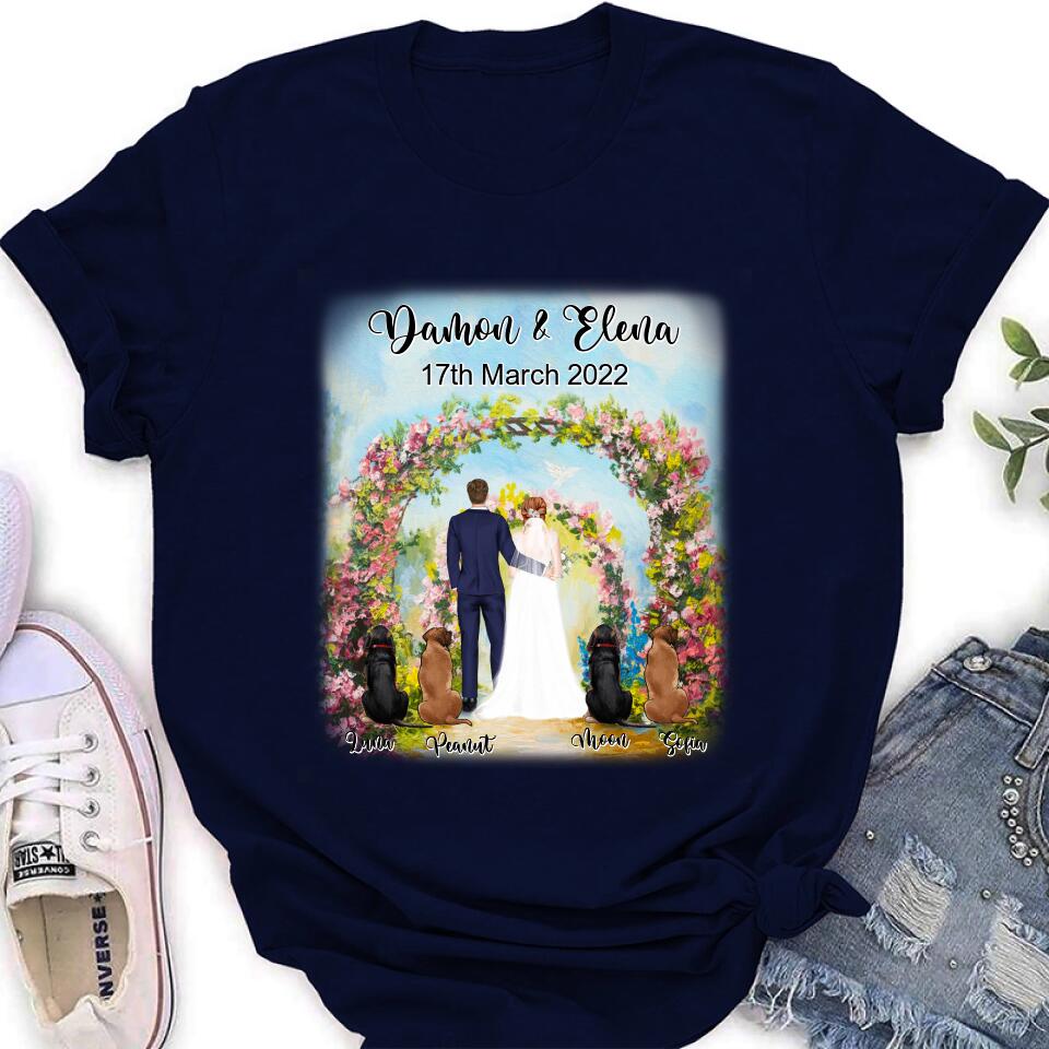 Personalized Wedding T-shirt - Wedding Gift For Couple - Up to 4 Dogs