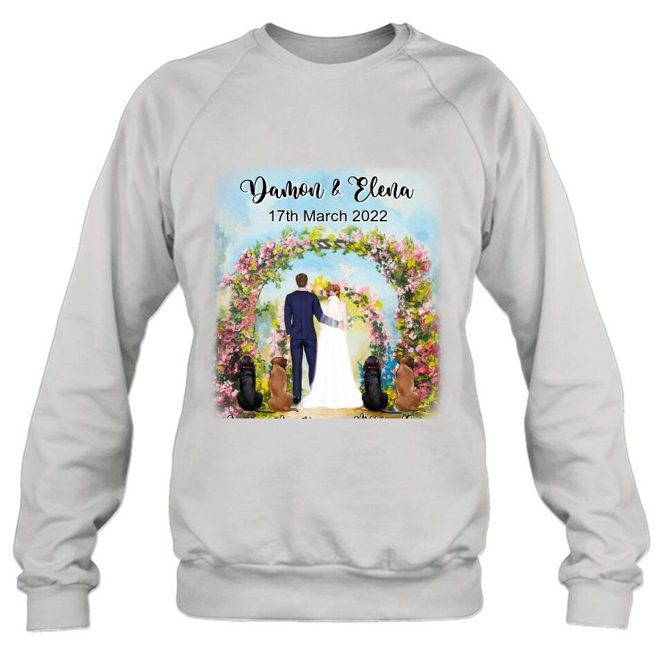 Personalized Wedding T-shirt - Wedding Gift For Couple - Up to 4 Dogs