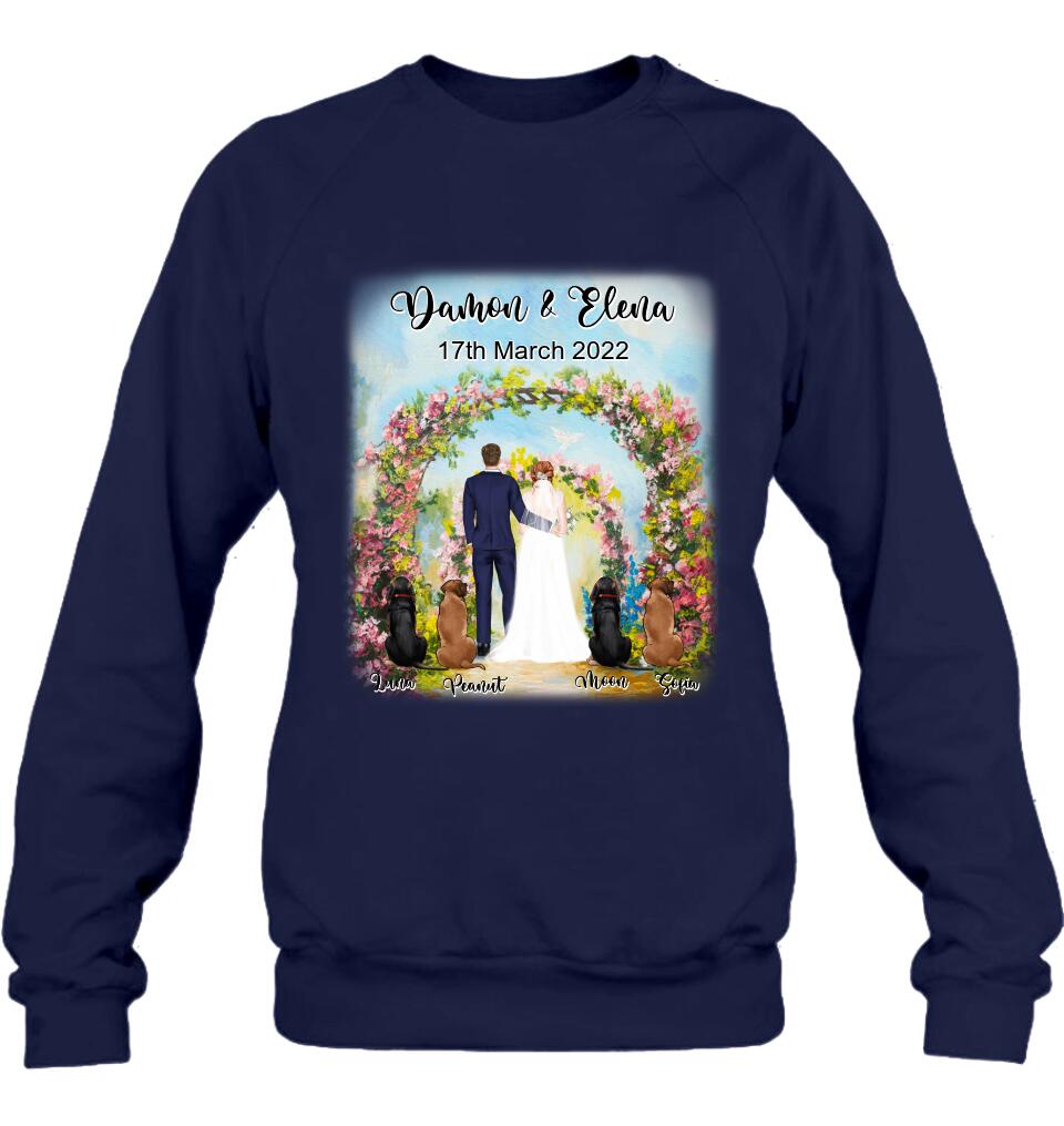 Personalized Wedding T-shirt - Wedding Gift For Couple - Up to 4 Dogs