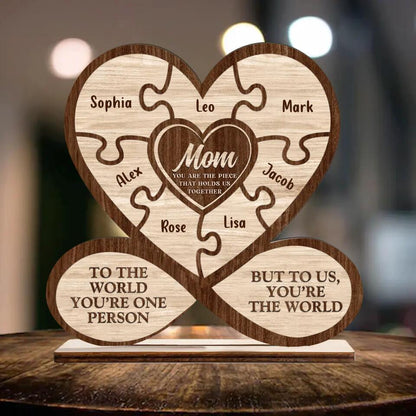 Personalized Mother Wooden Plaque - Up to 7 Children - Gift Idea For Mother's Day - To The World You're One Person But To Us You're The World