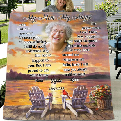 Personalized Memorial Photo Fleece Throw Blanket/Quilt - Gift Idea For Mother's Day - My Angel