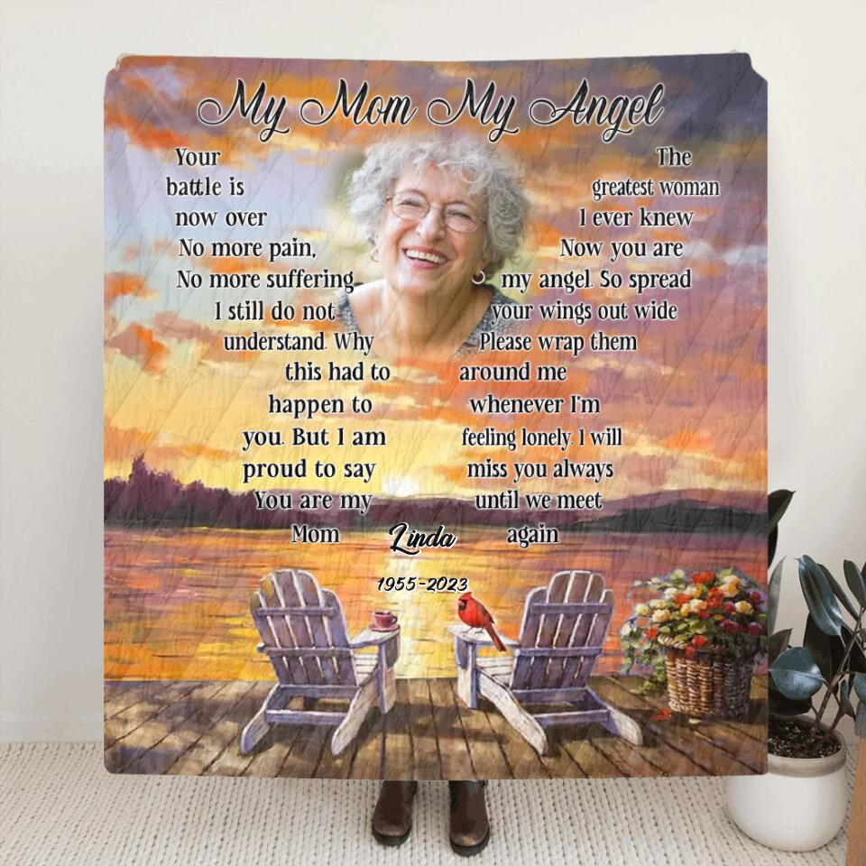 Personalized Memorial Photo Fleece Throw Blanket/Quilt - Gift Idea For Mother's Day - My Angel