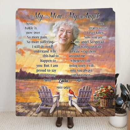 Personalized Memorial Photo Fleece Throw Blanket/Quilt - Gift Idea For Mother's Day - My Angel
