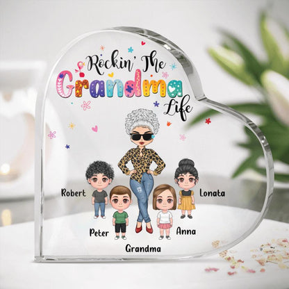 Personalized Grandma & Kids Crystal Heart - Gift Idea For Grandma/Mother's Day - Up to 4 Kids - Rockin' The Grandma Life