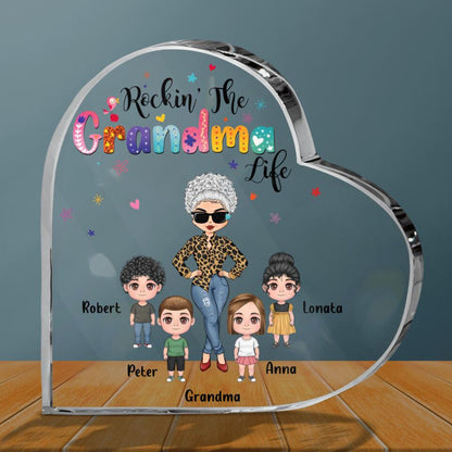 Personalized Grandma & Kids Crystal Heart - Gift Idea For Grandma/Mother's Day - Up to 4 Kids - Rockin' The Grandma Life