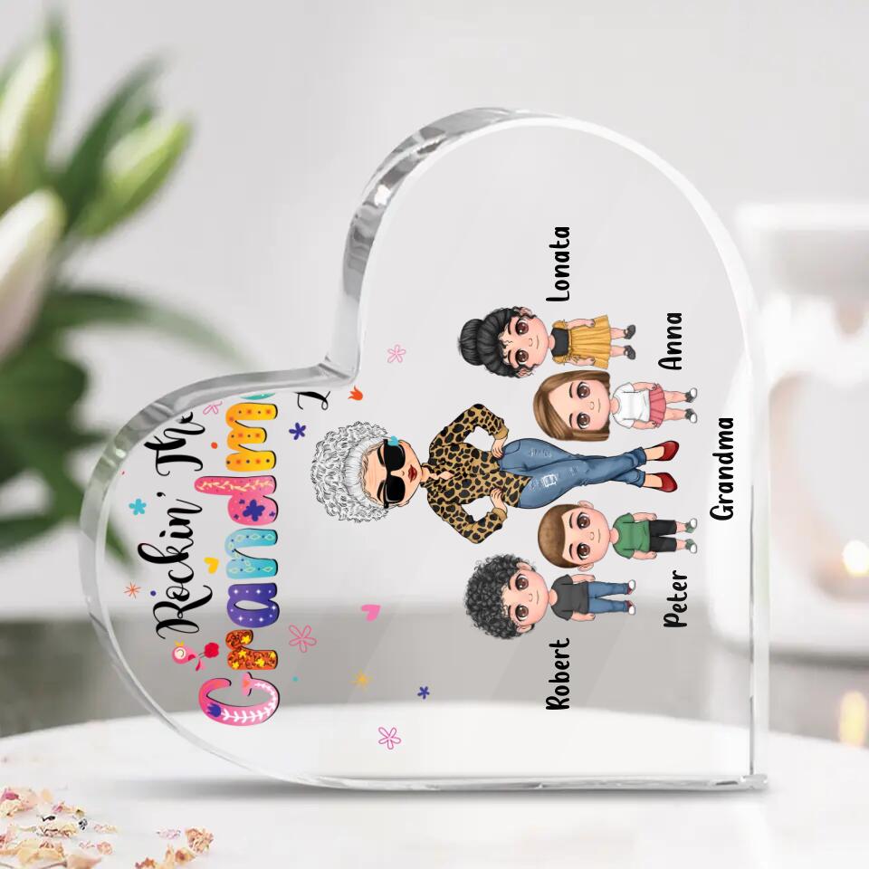 Personalized Grandma & Kids Crystal Heart - Gift Idea For Grandma/Mother's Day - Up to 4 Kids - Rockin' The Grandma Life