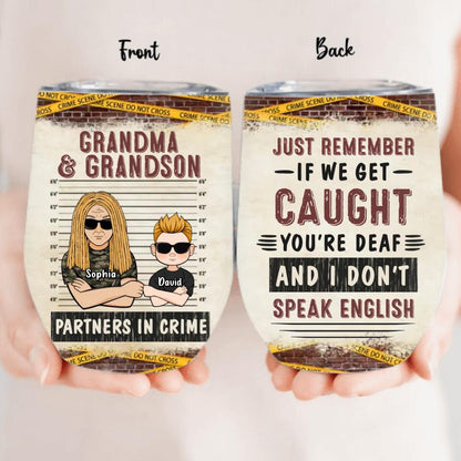 Personalized Grandma Wine Tumbler - Mother's Day Gift Idea For Grandma From Grandchild - Partners In Crime
