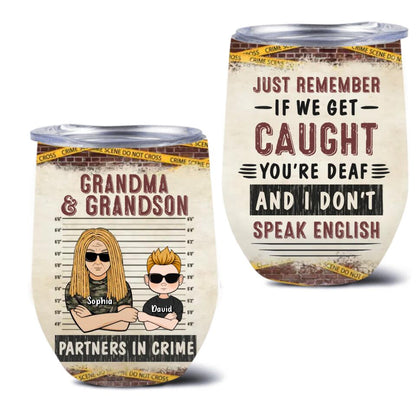 Personalized Grandma Wine Tumbler - Mother's Day Gift Idea For Grandma From Grandchild - Partners In Crime