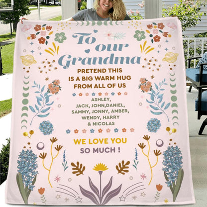 Personalized Grandma Fleece Throw Blanket/Quilt - Mother's Day Gift Idea for Grandma - Pretend This Is A Big Warm Hug From All Of Us