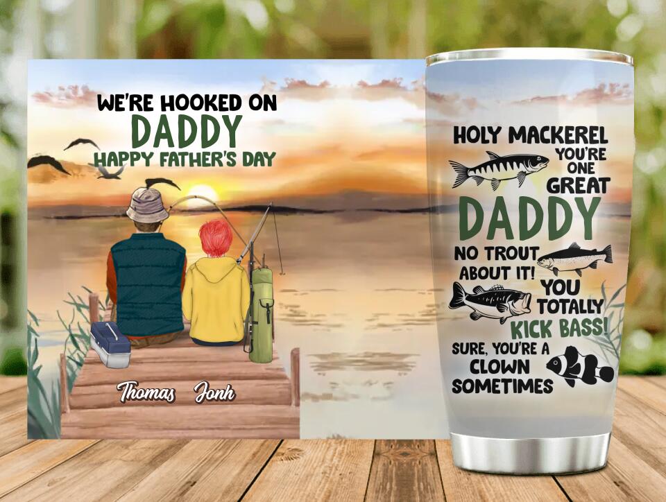 Personalized Fishing Tumbler - Birthday/Father's Day Gift For Father/Fishing Lovers - Dad With Up to 4 Kids - Holy Mackerel You're One Great Daddy No Trout About It!