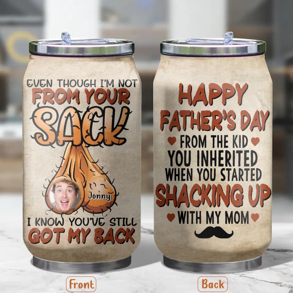Personalized Father's Day Soda Can Tumbler - Upload Photo - Funny Gift Idea For Father's Day - Happy Father's Day From The Kid You Inherited When You Started Shacking Up With My Mom