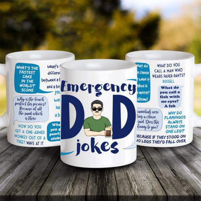 Personalized Dad Coffee Mug - Gift Idea For Father's Day - Emergency Dad Jokes